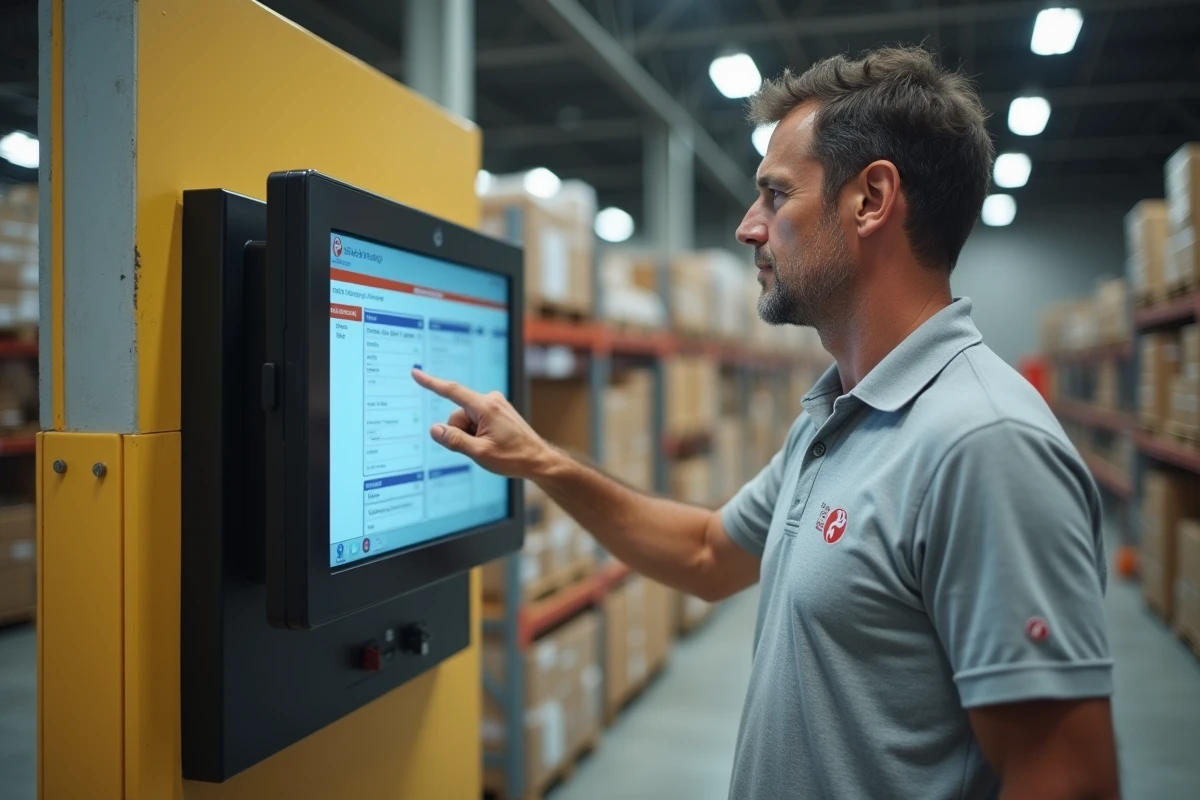Agent de La Poste utilisant un terminal numérique pour saisir une demande de congés dans le système GTA