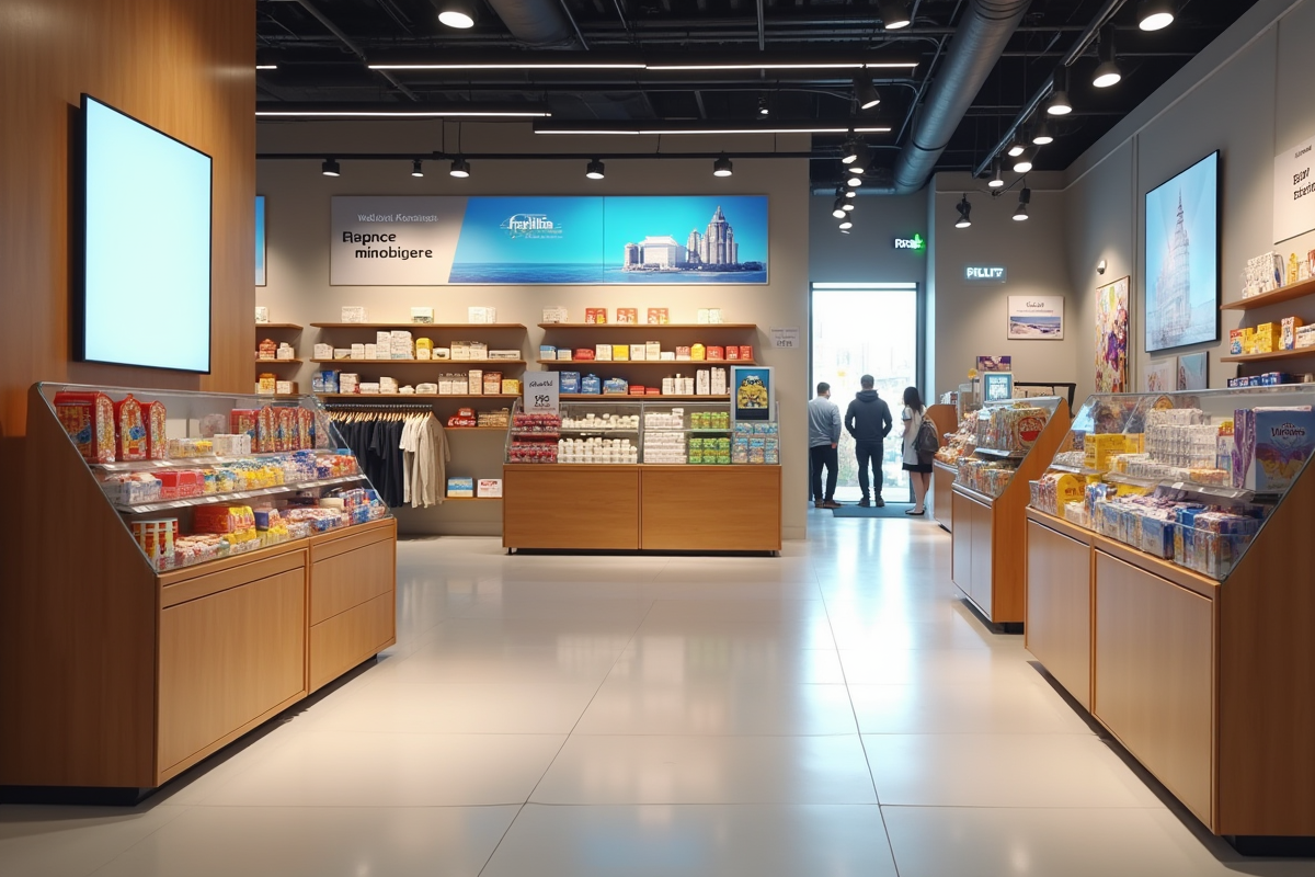 Intérieur d'un magasin moderne avec affichages point de vente