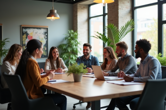 Groupe de professionnels collaborant dans un bureau moderne