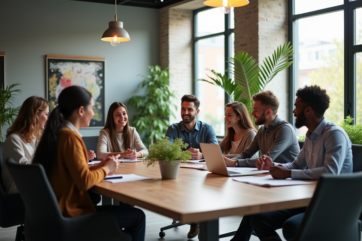 Groupe de professionnels collaborant dans un bureau moderne