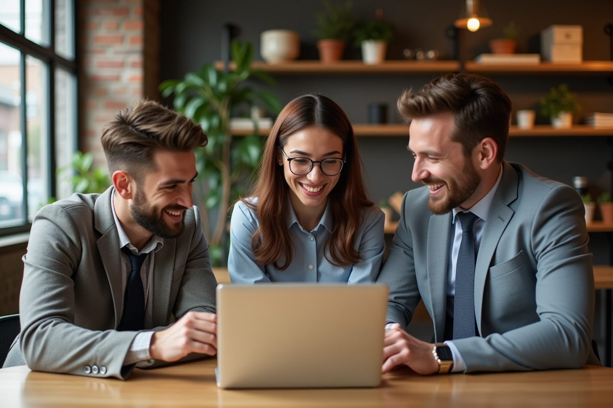 Groupe de jeunes professionnels collaborant dans un café créatif