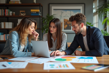 Equipe marketing en réunion dans un bureau moderne