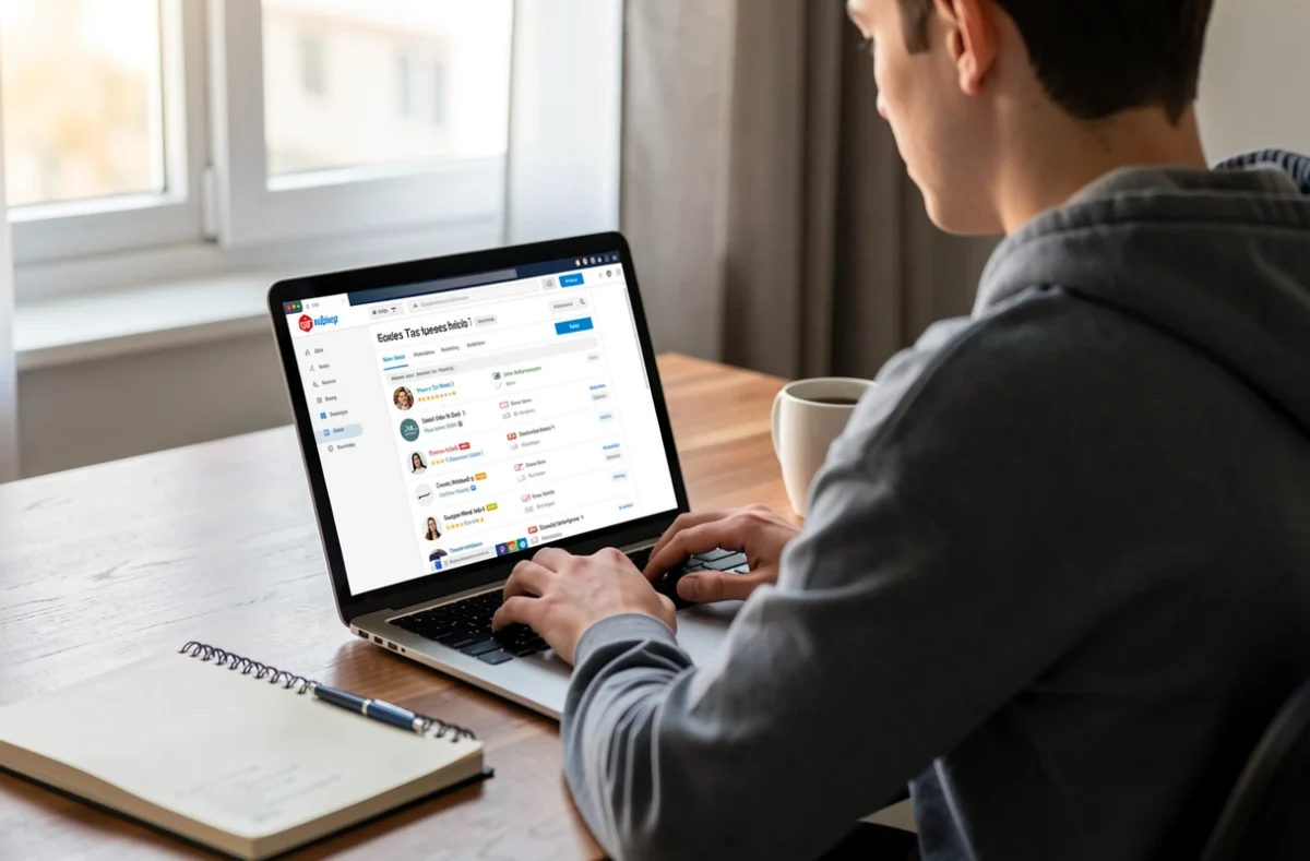 Étudiant qui consulte des offres d'alternance sur un ordinateur portable