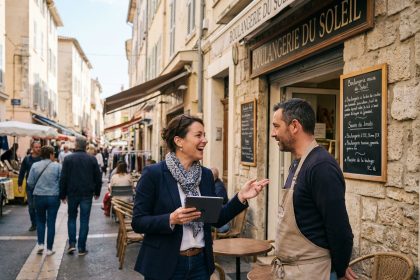 Femme d affaires avec tablette dans la rue de Toulon