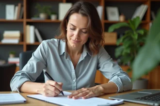 Femme d'affaires en réunion prenant des notes