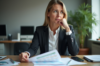 Femme d affaires réfléchissant à son emploi du temps au bureau