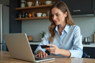 Femme en business tente paiement en ligne