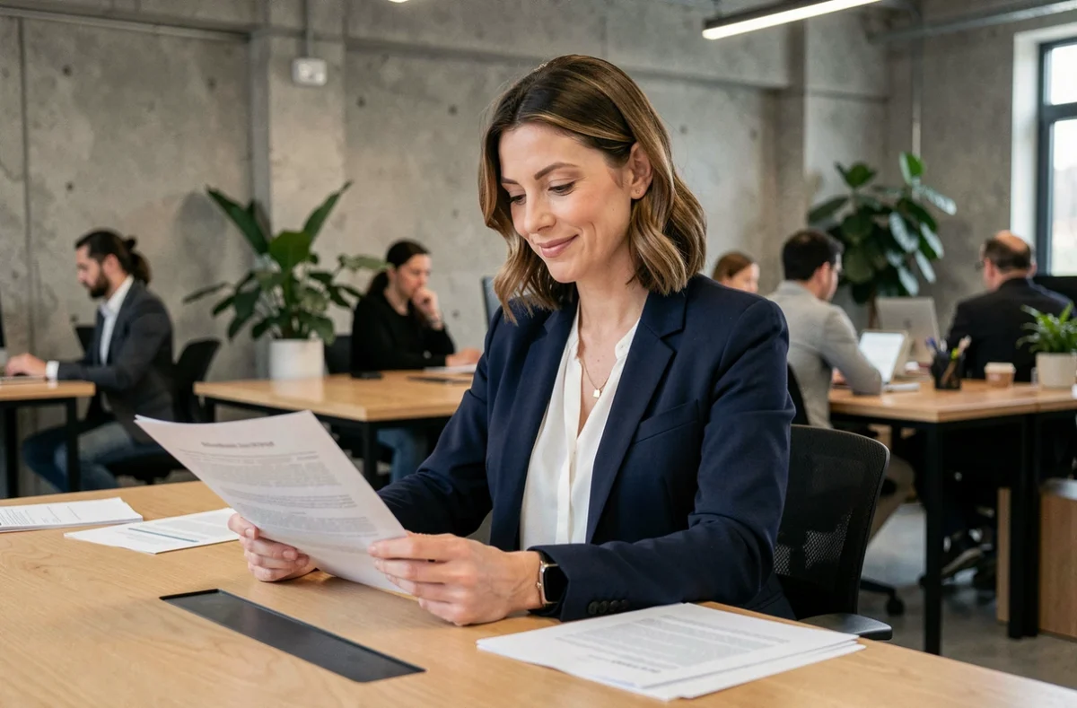 Femme professionnelle en portage salarial travaillant dans un espace de co-working moderne avec liberté et autonomie