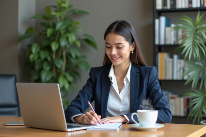 Jeune femme professionnelle souriante au bureau moderne