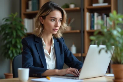 Femme professionnelle en bureau à domicile moderne