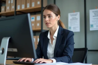 Femme professionnelle en bureau emploi en France