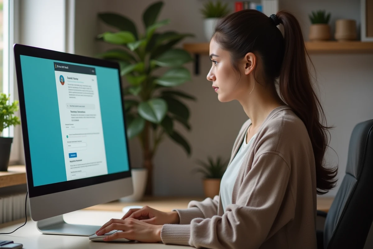 Jeune femme travaillant sur son ordinateur à domicile