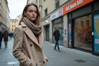 Jeune femme regardant une carte dans la ville de Lyon 8