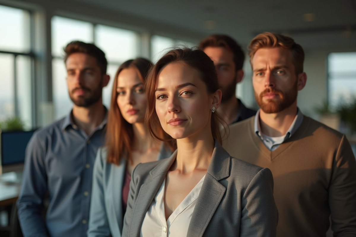 Groupe divers d'employes au bureau tension subtile