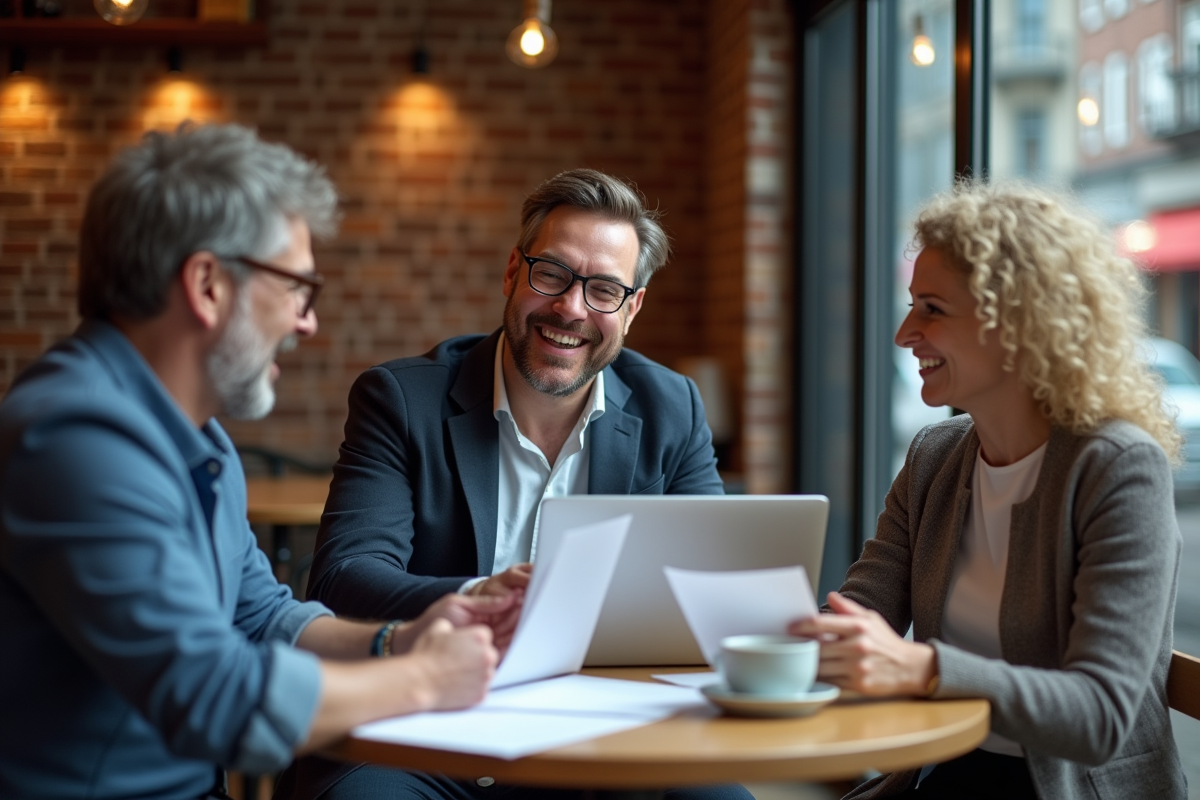 Groupe de collègues discutant autour d