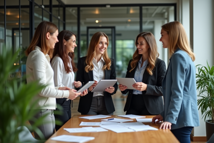 Groupe de professionnels en r&eacute;union dans un bureau moderne