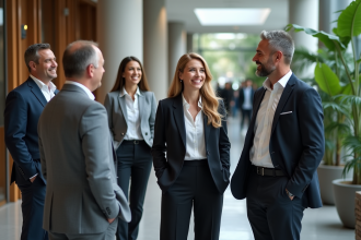 Groupe de professionnels en réunion dans un bureau moderne