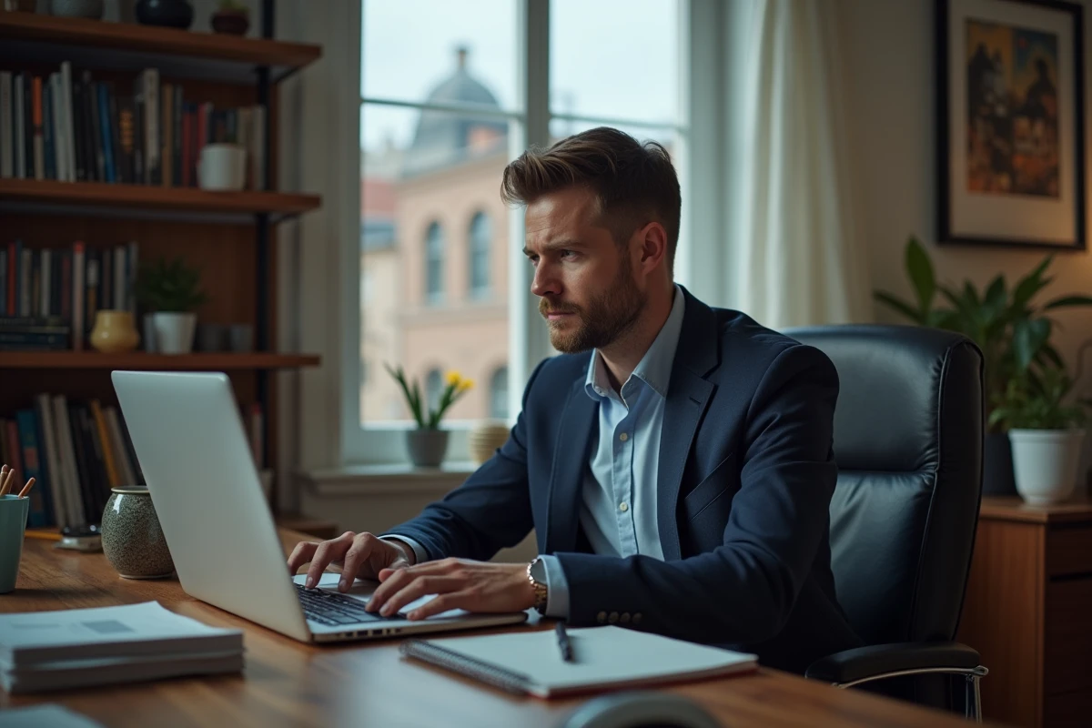Homme en home office travaillant sur un code
