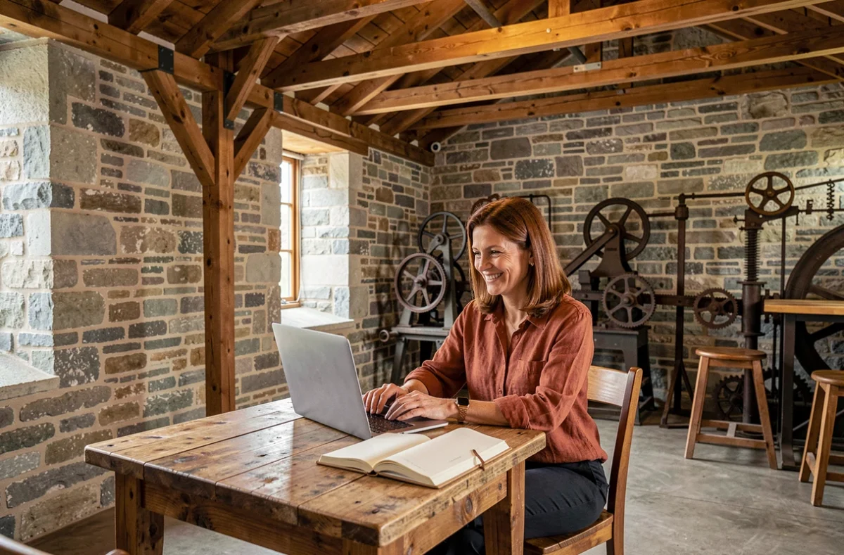 La Filature coworking installé dans une ancienne filature avec ses murs en pierre et ses poutres en bois apparentes