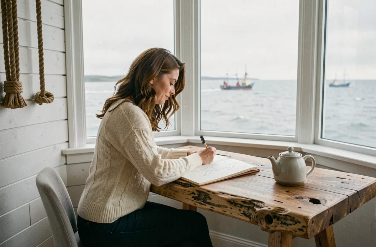 La Hune Coworking avec vue sur le littoral normand depuis un espace de travail aux inspirations maritimes