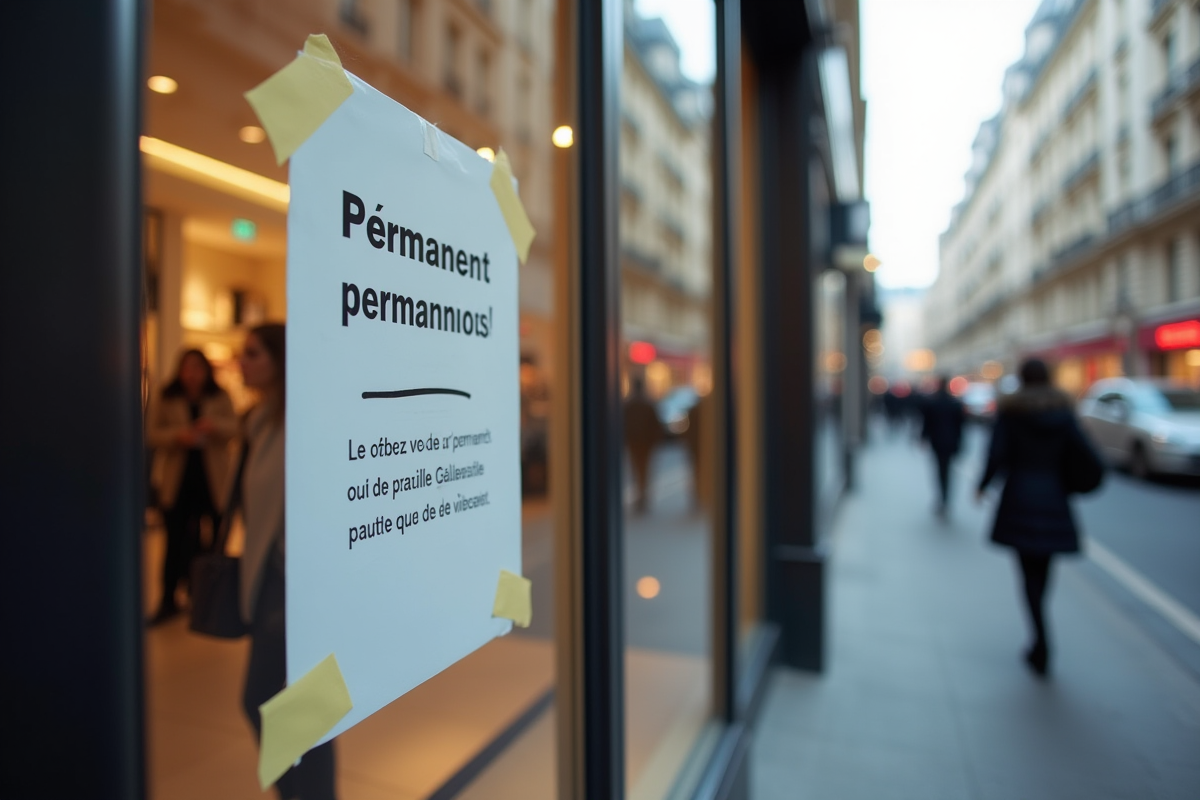 Avis de fermeture permanente affiché dans la vitrine des Galeries Lafayette