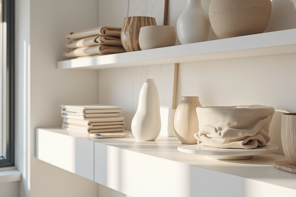 Présentoir moderne avec produits design en vitrine lumineuse
