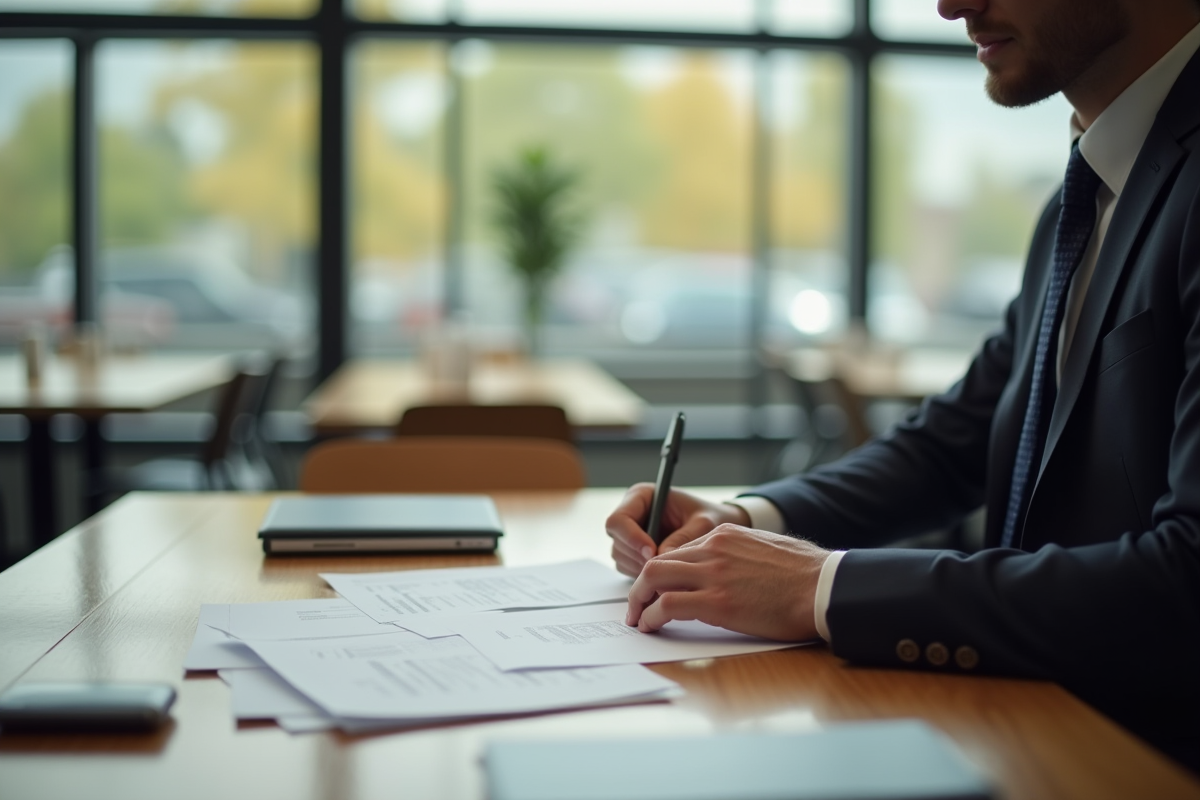Professionnel seul organisant ses reçus de repas au bureau