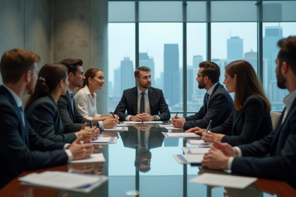 Groupe de professionnels en réunion d'affaires modernes