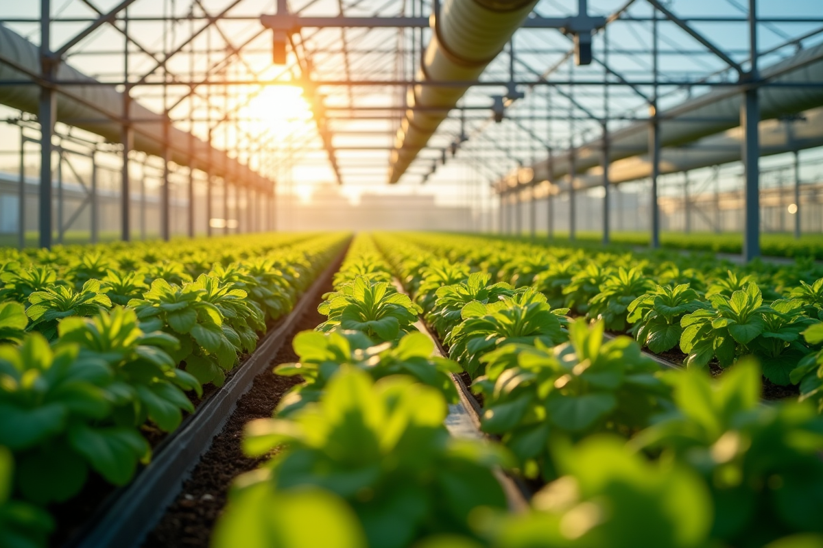 Serre automatisée avec plantes et capteurs modernes
