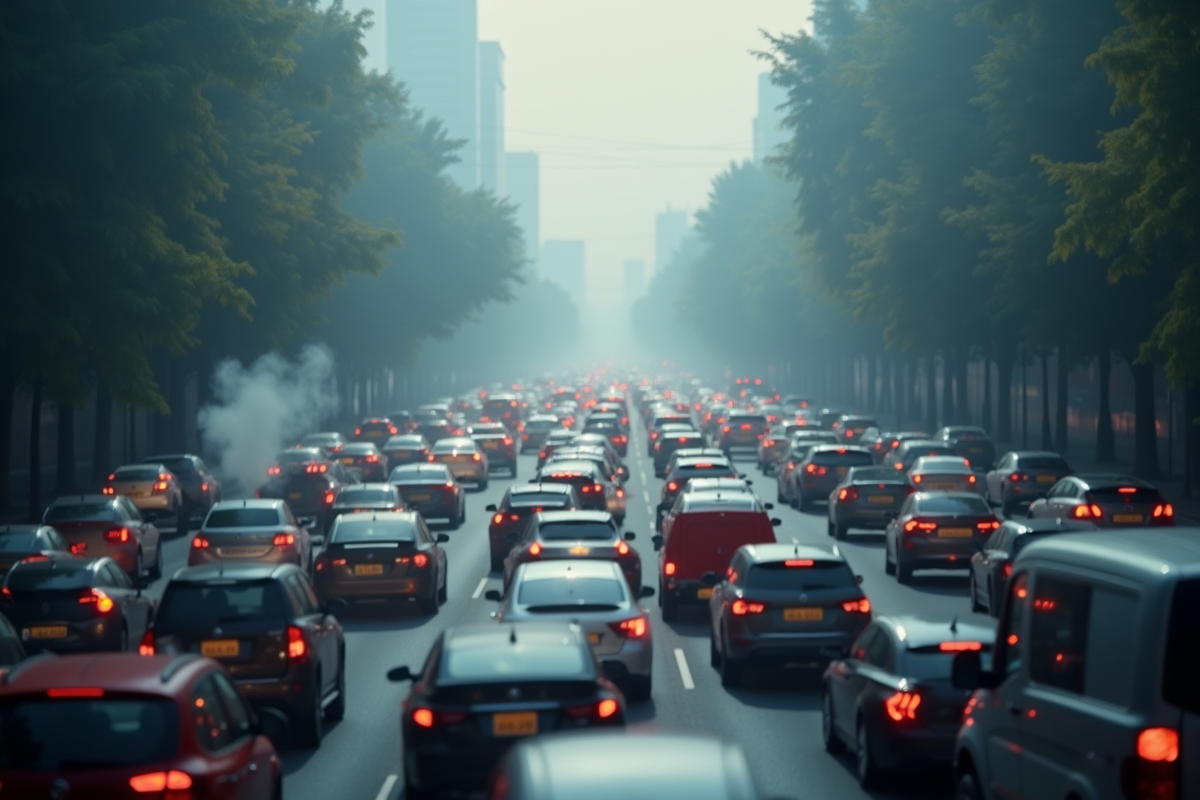 Personne travaillant en intérieur face au trafic urbain