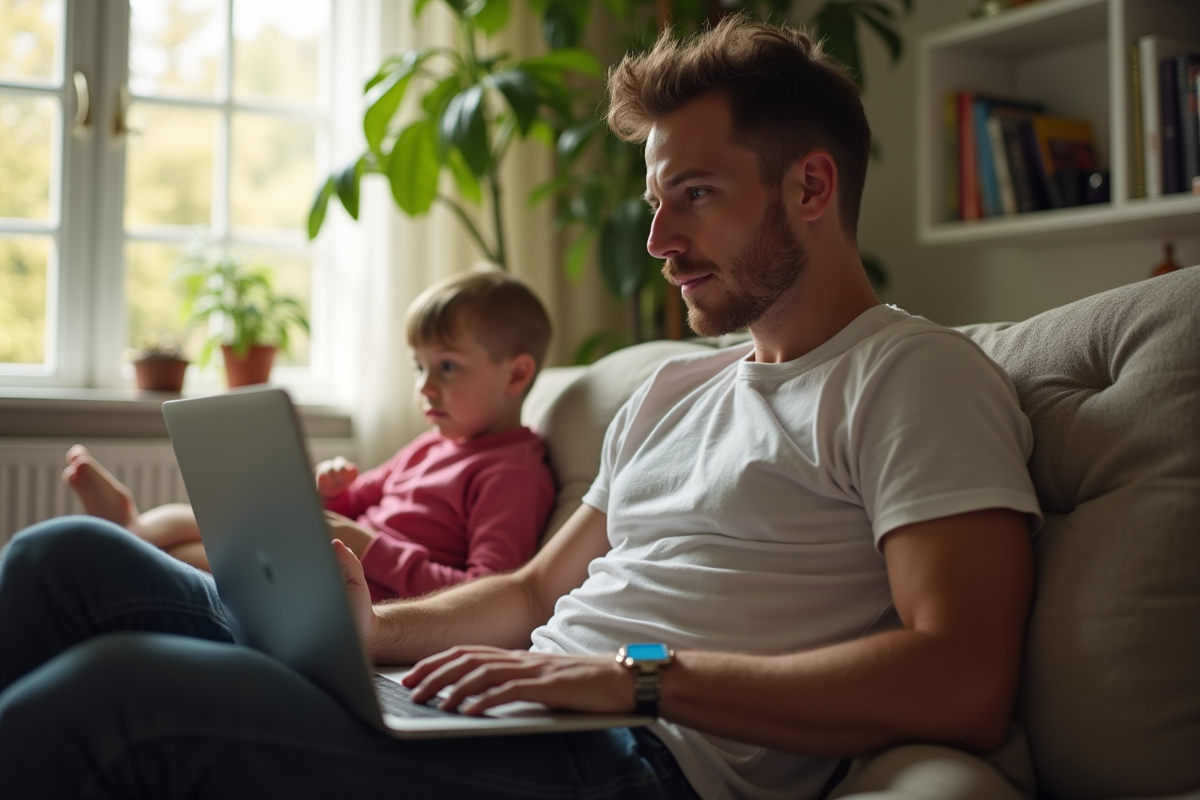 Homme travaillant à la maison avec enfants et distractions