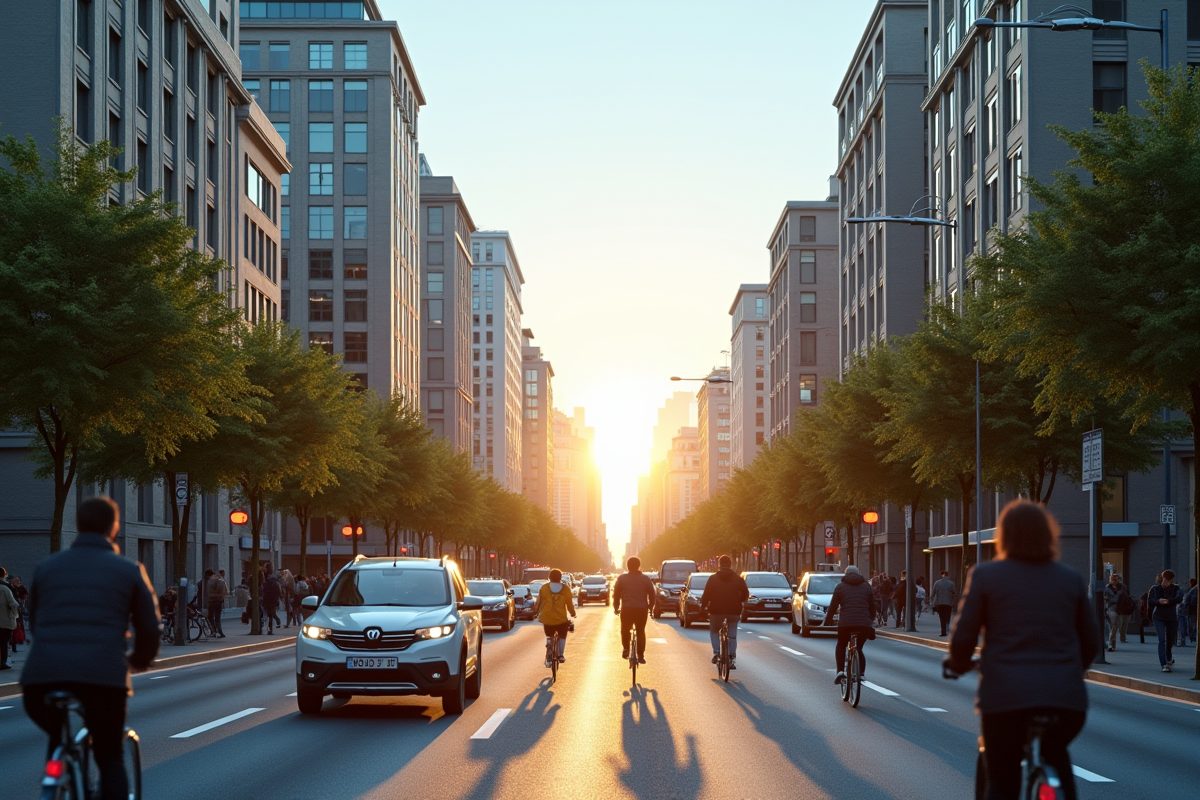 Rue urbaine avec moins de voitures et plus de cyclistes en ville